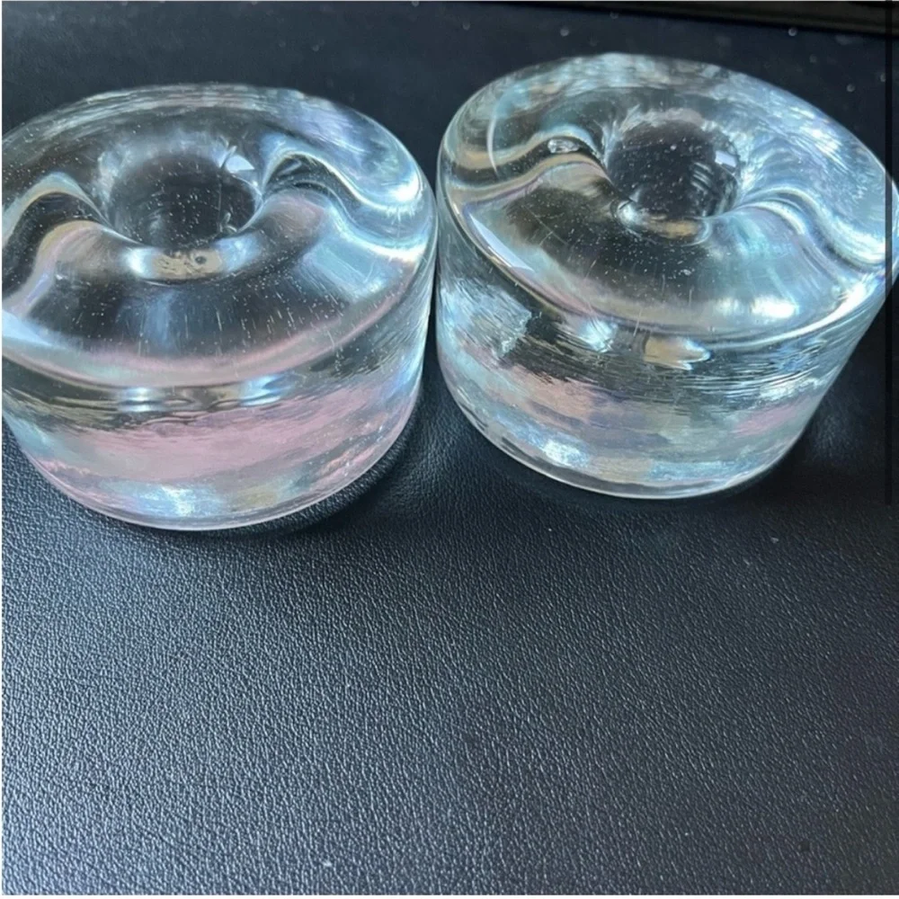 Glass Heavy Taper Candle Holders Puck Style